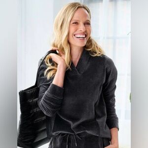 Talbots Charcoal Velour V-Neck Sweater